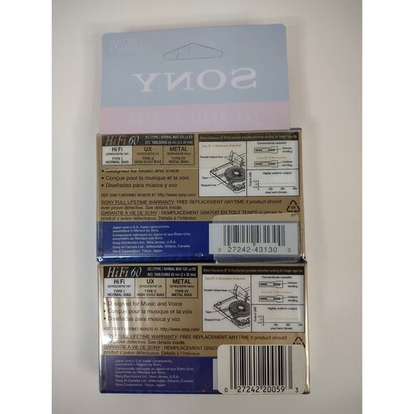 NEW 2 PACK - Sony Hi Fi Type I Normal Bias Blank Cassette Tape 60 Minutes - Picture 4 of 6